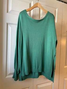 Balloon sleeve split hem Sweater in Green
